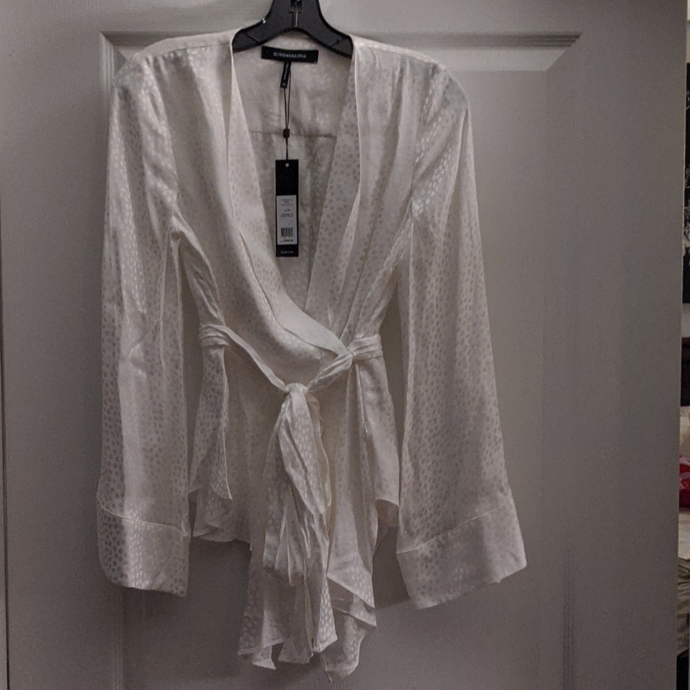 White Jacquard wrap blouse